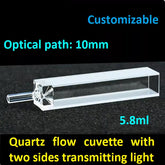 10mm quartz fluorescence flow cuvette integral molding process with two sides transmitting light resistant to acid and alkali transmitting ultraviolet customizable