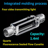 Quartz fluorescence micro-flow cell cuvette threaded connector dual optical path 4/10mm 1.4ml integrated molding process four sides transmitting light