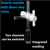 Quartz cuvette with three-way valve, closed type fluorescent four-way optical seal, dual-channel switchable, tetrafluoroethylene plug