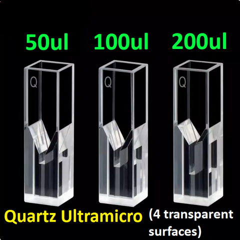 10mm Quartz Fluorescent Ultramicro Cuvette Sample cell with Four Sides Transmitting Light Center 8.5 15/20 50 100 200ul Capacity