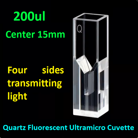 10mm Quartz Fluorescent Ultramicro Cuvette Sample cell with Four Sides Transmitting Light Center 8.5 15/20 50 100 200ul Capacity