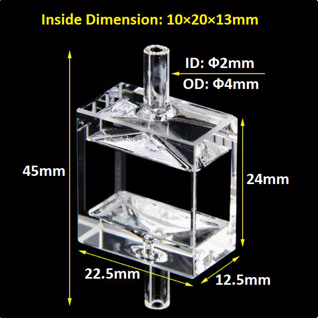 20mm Quartz Flow Cuvette with optical glued integration process
