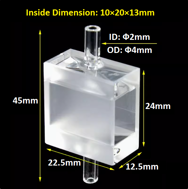 20mm Quartz Flow Cuvette with optical glued integration process