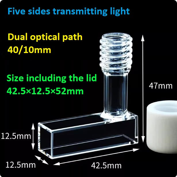 40/10mm quartz fluorescence screw-top cuvette thread sample cell integrated molding process completely sealed resistant to acid, alkali, organic customizable