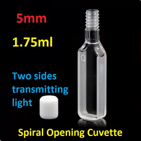 5mm quartz spiral opening fluorescence cuvette with two sides transmitting light screw thread opening German HELLMA technology injectable