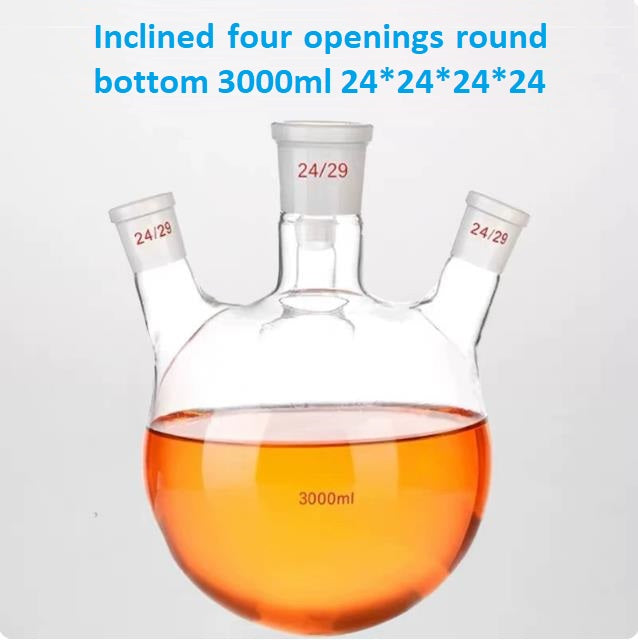 High-temperature resistant quartz round-bottom flask with four openings, standard frosted mouth and distillation reaction flask, customizable reaction flask