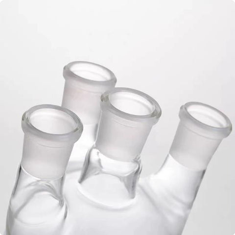 High-temperature resistant quartz round-bottom flask with four openings, standard frosted mouth and distillation reaction flask, customizable reaction flask
