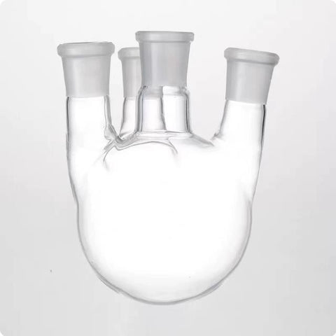 High-temperature resistant quartz round-bottom flask with four openings, standard frosted mouth and distillation reaction flask, customizable reaction flask