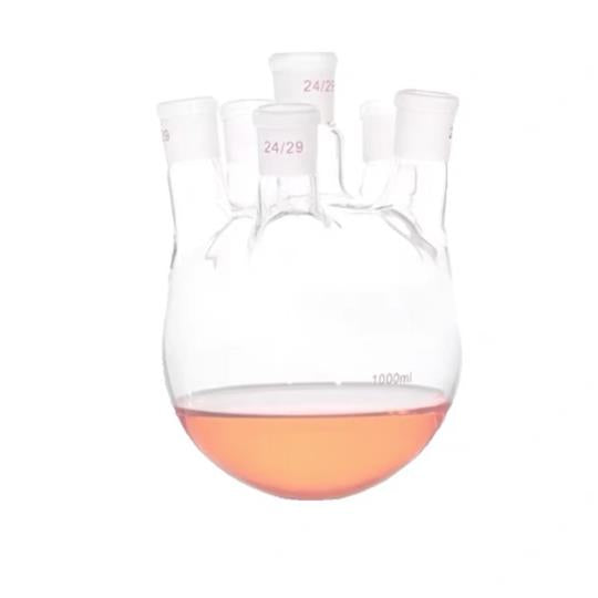 High-temperature resistant quartz round-bottom flask with four openings, standard frosted mouth and distillation reaction flask, customizable reaction flask