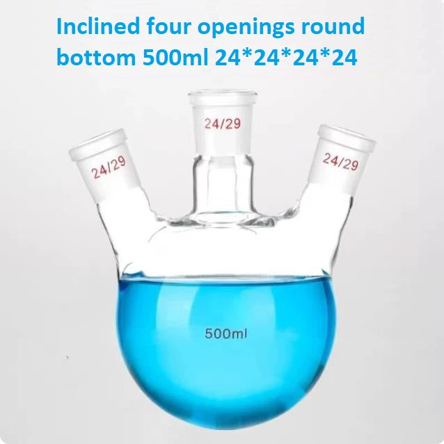 High-temperature resistant quartz round-bottom flask with four openings, standard frosted mouth and distillation reaction flask, customizable reaction flask