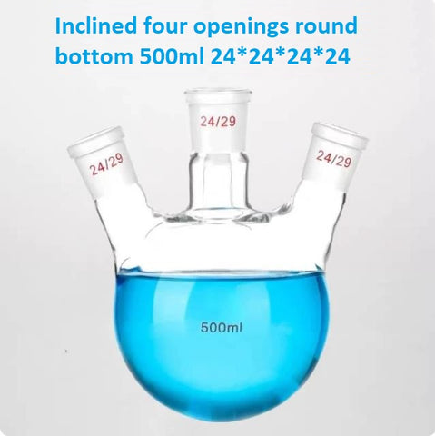High-temperature resistant quartz round-bottom flask with four openings, standard frosted mouth and distillation reaction flask, customizable reaction flask