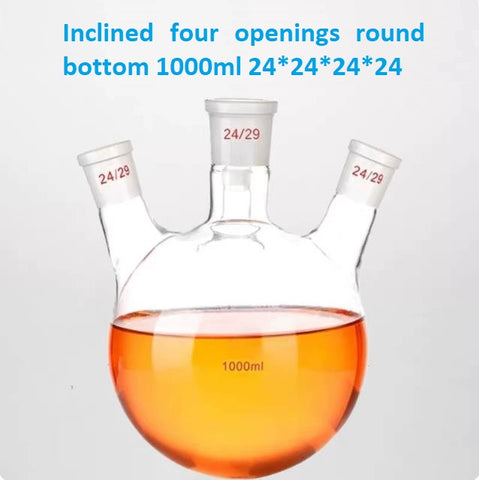 High-temperature resistant quartz round-bottom flask with four openings, standard frosted mouth and distillation reaction flask, customizable reaction flask