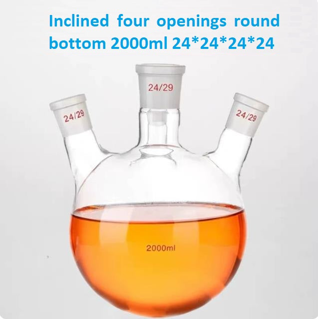 High-temperature resistant quartz round-bottom flask with four openings, standard frosted mouth and distillation reaction flask, customizable reaction flask