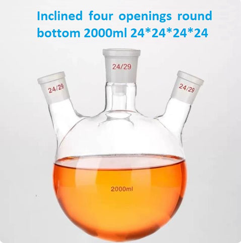 High-temperature resistant quartz round-bottom flask with four openings, standard frosted mouth and distillation reaction flask, customizable reaction flask