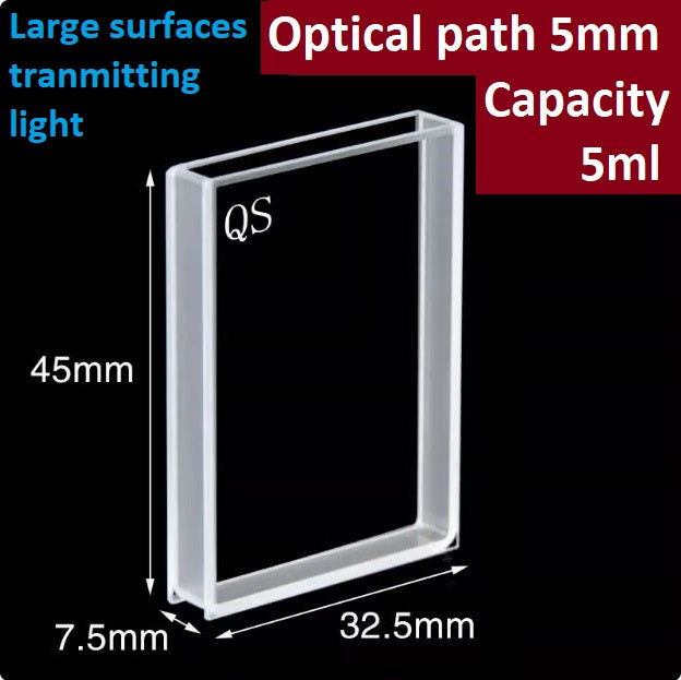 Optical path 5mm quartz cuvette with large transmitting surfaces