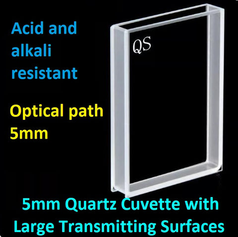 Optical path 5mm quartz cuvette with large transmitting surfaces