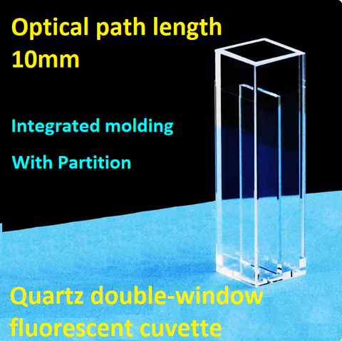 Quartz Double-window Fluorescent Cuvette Optical Path Length 10mm with Partition Optical Glued Integrated Five Transparent Sides