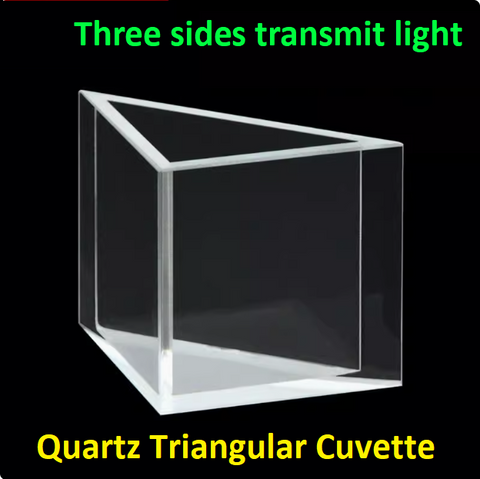 Quartz Triangular Fluorescent Cuvette with Three Sides Transmitting Light Capacity 8ml Glued Combination Process Customized