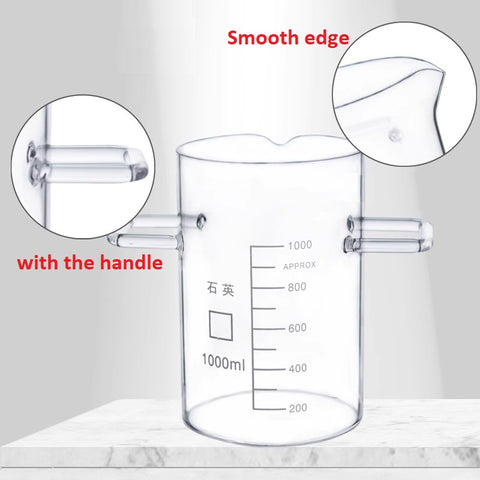 Quartz Beaker with Handle 1/2/5/8/10L Noble Metal Stir Beaker for Large Capacity Refining resistant to high temperature up to 1200℃