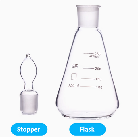 Quartz conical flask with frosted opening and stopper 100 150 250 500 1000ml graduated quartz triangle flask with stopper high temperature resistant