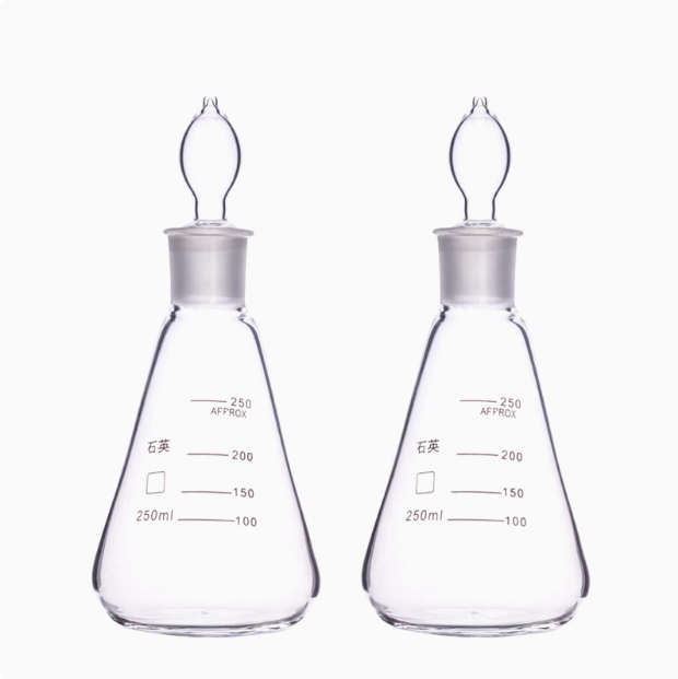 Quartz conical flask with frosted opening and stopper 100 150 250 500 1000ml graduated quartz triangle flask with stopper high temperature resistant
