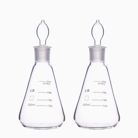 Quartz conical flask with frosted opening and stopper 100 150 250 500 1000ml graduated quartz triangle flask with stopper high temperature resistant