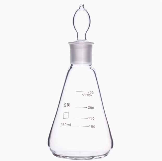 Quartz conical flask with frosted opening and stopper 100 150 250 500 1000ml graduated quartz triangle flask with stopper high temperature resistant