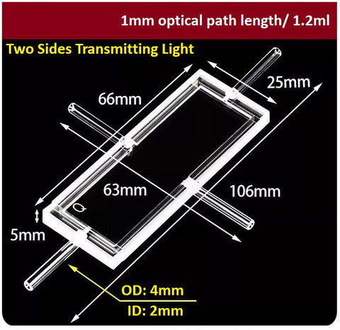 Quartz cuvette flow cell 1mm optical path length two sides transmitting light can be customized