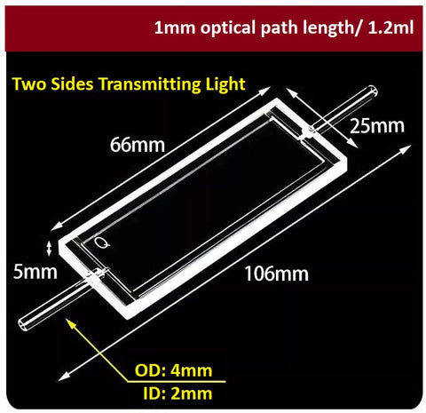 Quartz cuvette flow cell 1mm optical path length two sides transmitting light can be customized