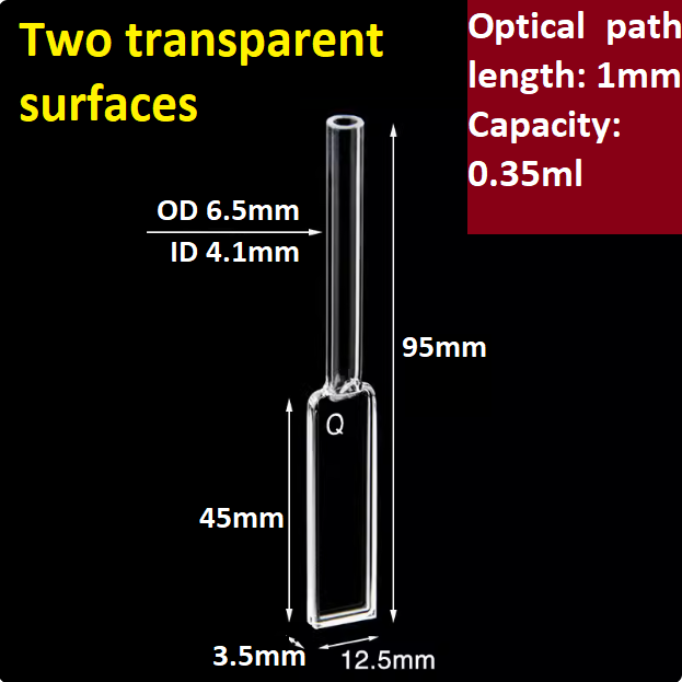 Quartz cuvette sample cell with a tube optical path 10mm/5mm/1mm two/four transparent sides integrated molding process