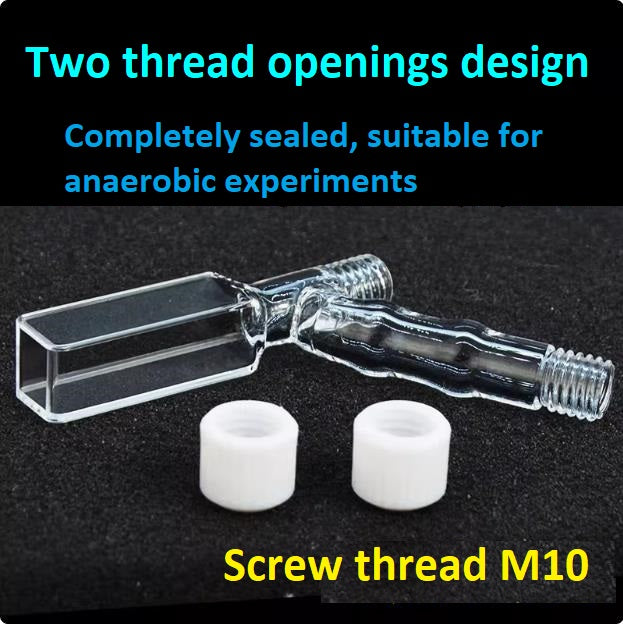 Quartz cuvette with dual channel and dual screw thread opening optical path 10mm optical glued integrated molding four sides transmitting light ultraviolet transmission can be customized