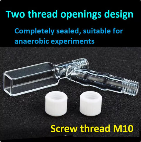 Quartz cuvette with dual channel and dual screw thread opening optical path 10mm optical glued integrated molding four sides transmitting light ultraviolet transmission can be customized