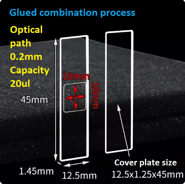 Quartz detachable cuvette with high ultraviolet light transmission optical path 0.2mm 20ul micro sample cell for powder solution solid fluorescence detection customized