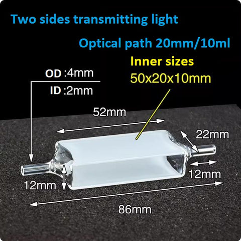 Quartz flow cuvette 10/20mm dual optical path optical glued integrated process with good fluidity resistant to acid, alkali, and high temperatures UV cuvette