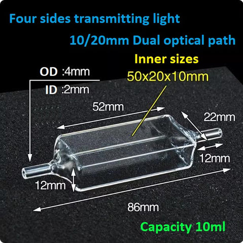 Quartz flow cuvette 10/20mm dual optical path optical glued integrated process with good fluidity resistant to acid, alkali, and high temperatures UV cuvette