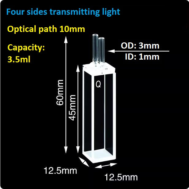 Quartz fluorescence flow cell fused integrated process with good sealing resistant to acid, alkali, and high temperatures with ultraviolet transmission can be customized