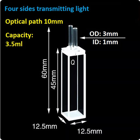 Quartz fluorescence flow cell fused integrated process with good sealing resistant to acid, alkali, and high temperatures with ultraviolet transmission can be customized