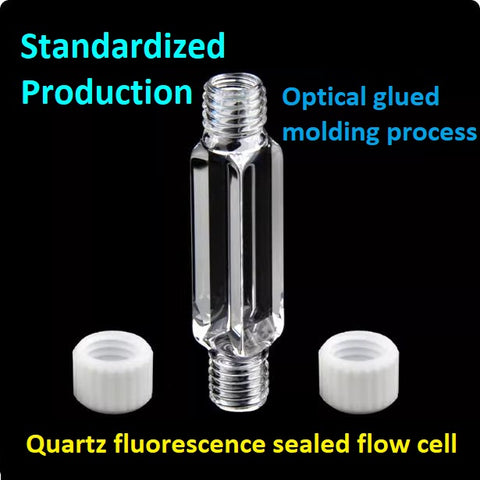 Quartz fluorescence micro-flow cell cuvette threaded connector dual optical path 4/10mm 1.4ml integrated molding process four sides transmitting light