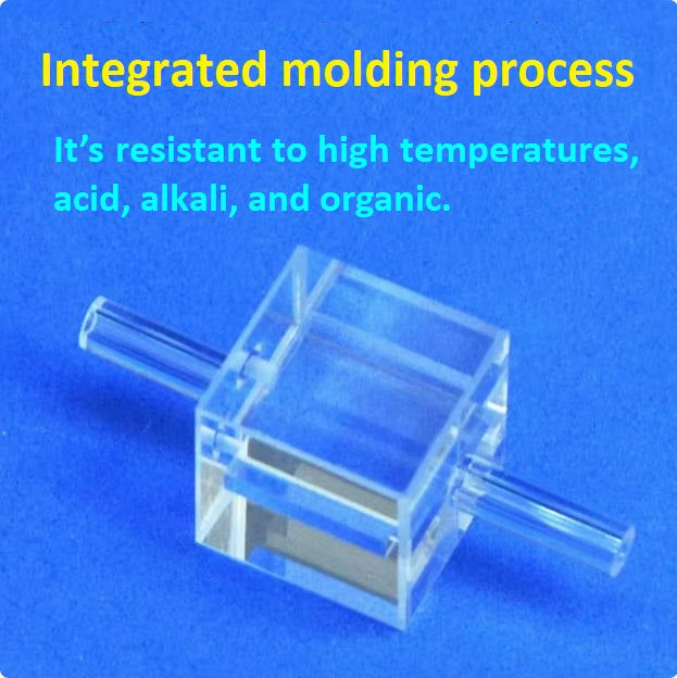 Quartz fluorescent flow cell with integrated molding process dual optical path 10/1.5mm capacity 150ul four sides transmitting light