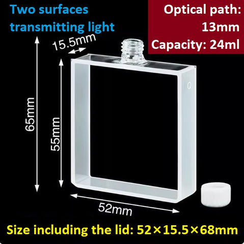Quartz large-surface cuvette with thread opening 13mm24ml good sealing two sides transmitting light ultraviolet