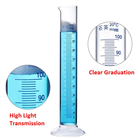 Quartz measuring cylinder 25/50/100/250/500ml quartz graduated cylinder high light transmission resistant to high temperature, acid, and alkali