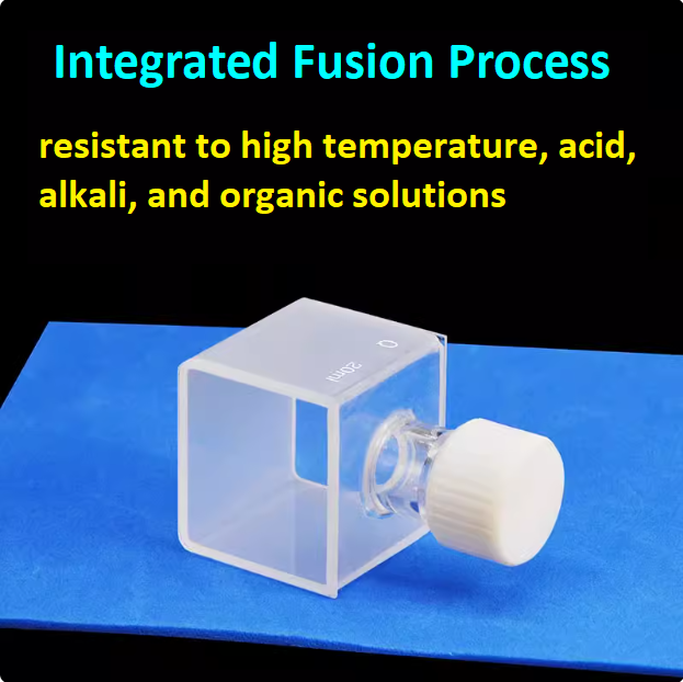 Quartz square cuvette sample cell with thread 30mm optical path length 20ml capacity two sides transmitting light ultraviolet