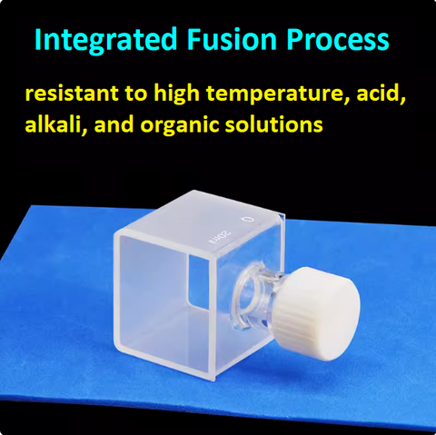Quartz square cuvette sample cell with thread 30mm optical path length 20ml capacity two sides transmitting light ultraviolet