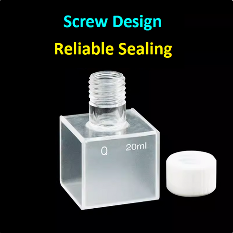 Quartz square cuvette sample cell with thread 30mm optical path length 20ml capacity two sides transmitting light ultraviolet