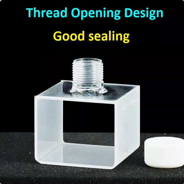 Quartz square cuvette with thread opening quartz sample cell optical path 50mm capacity 100ml two sides transmitting light ultraviolet