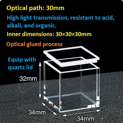 Quartz square fluorescence reaction cell 20/30/40/50mm with lid large capacity integrated molding resistant to high temperatures and corrosion customizable