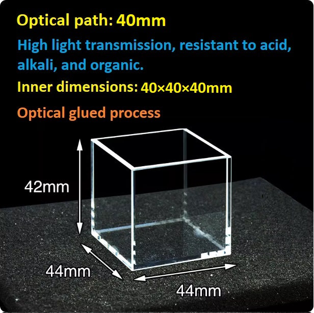 Quartz square fluorescence reaction cell 20/30/40/50mm with lid large capacity integrated molding resistant to high temperatures and corrosion customizable