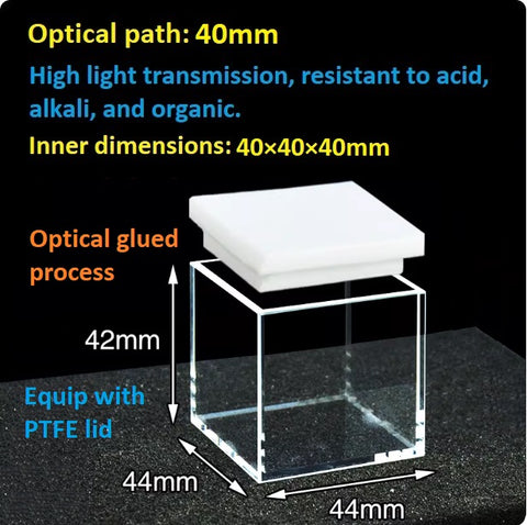 Quartz square fluorescence reaction cell 20/30/40/50mm with lid large capacity integrated molding resistant to high temperatures and corrosion customizable