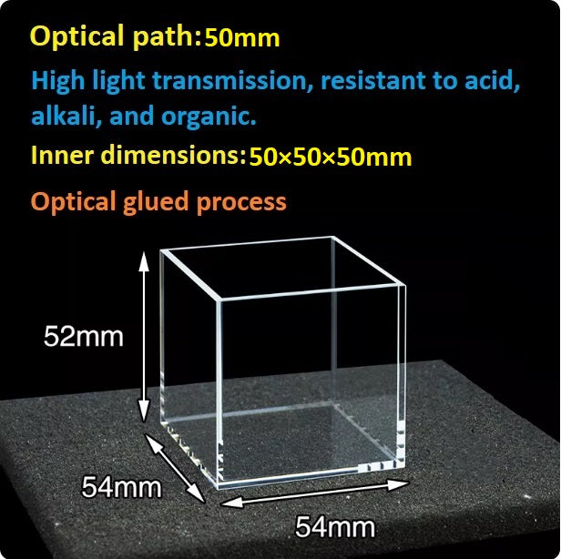 Quartz square fluorescence reaction cell 20/30/40/50mm with lid large capacity integrated molding resistant to high temperatures and corrosion customizable