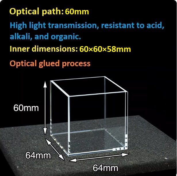 Quartz square fluorescence reaction cell 20/30/40/50mm with lid large capacity integrated molding resistant to high temperatures and corrosion customizable